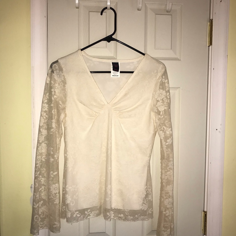 Long Sleeved Lace V-Neck Blouse